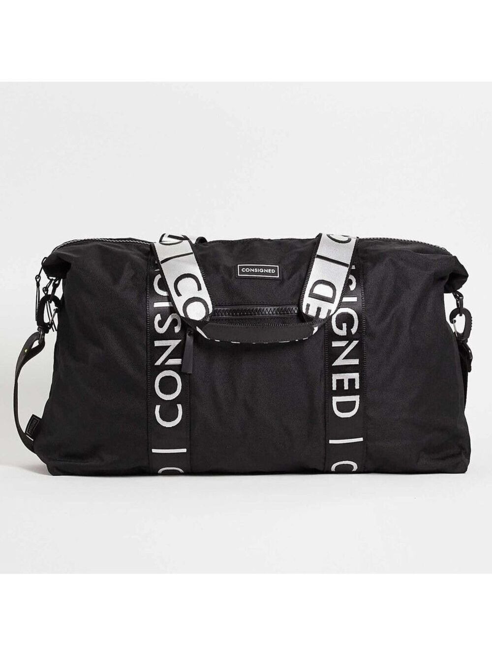 NWT Consigned UK Brand taped logo holdall in black large tote bag travel duffle